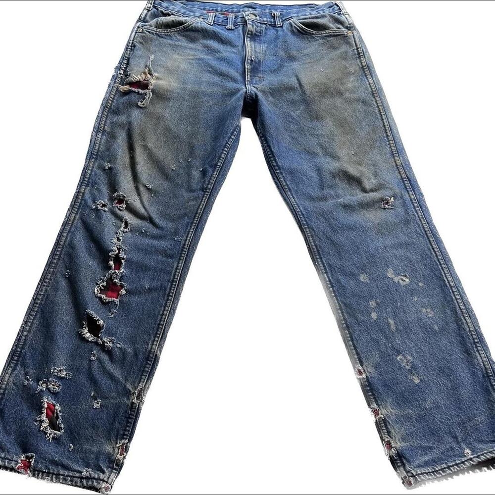 Oshkosh vintage distressed men’s flannel lined blue Jeans 38x30